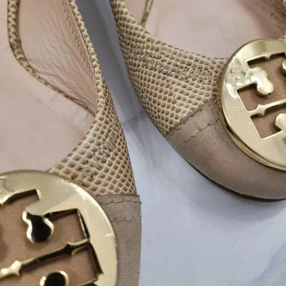 Tory Burch Serena Ballet Flat Vitraux Snake Clay Gold Cap Toe